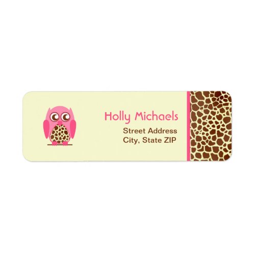 Giraffe Print  Pink Owl Address Labels