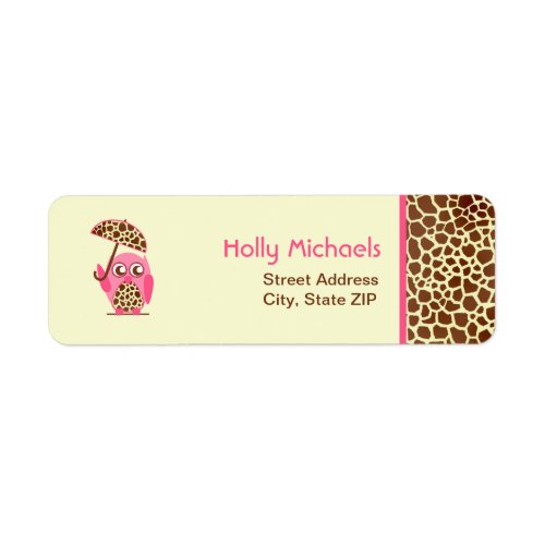 Giraffe Print  Pink Owl Baby Shower Labels