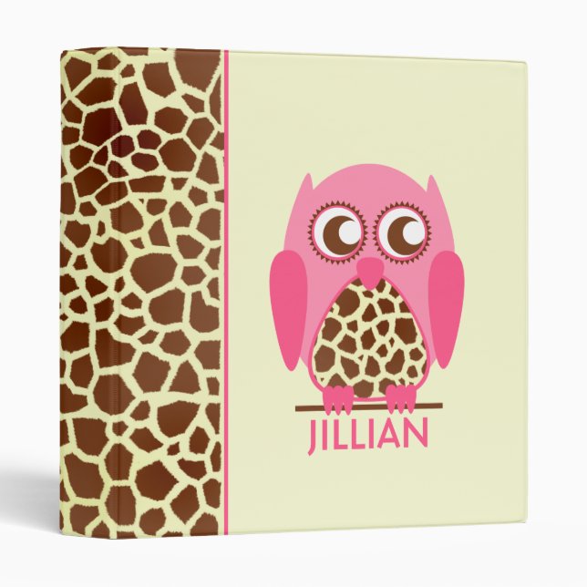 Giraffe Print & Pink Owl Personalized Binder (Front/Spine)