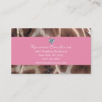 Giraffe Print Pink W/ Heart Shaped Diamond Business Card by DreamLiveLoveLaugh at Zazzle
