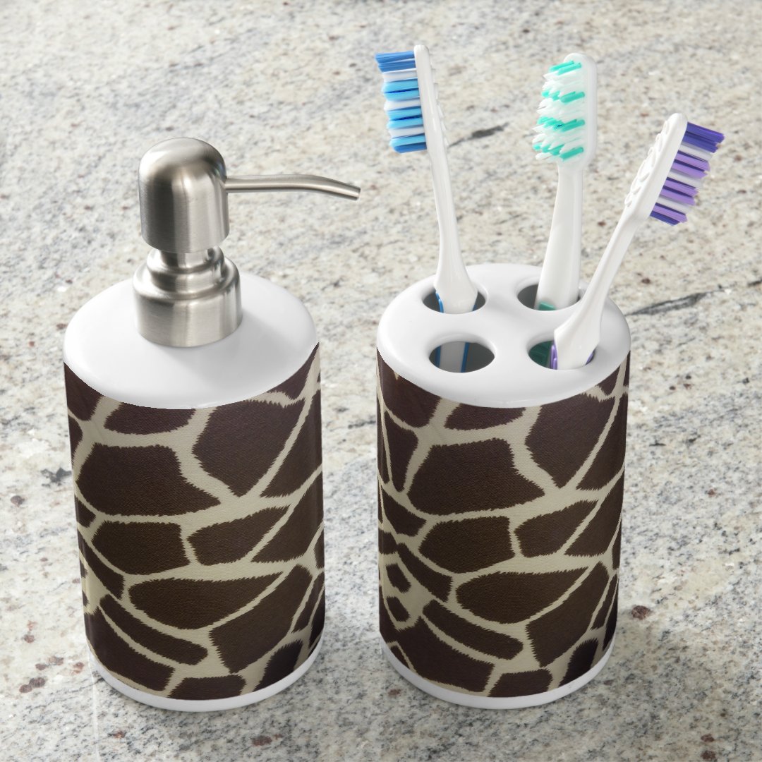 Giraffe print soap dispenser toothbrush holder set Zazzle