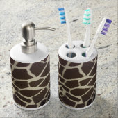 Giraffe print soap dispenser toothbrush holder set (Front)