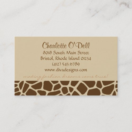giraffe print tan business card