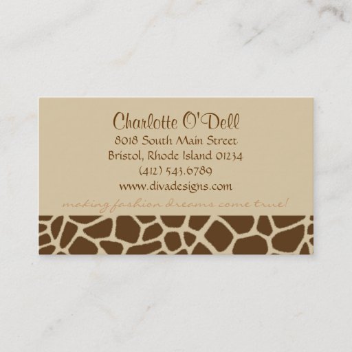 Customizable giraffe print tan business card