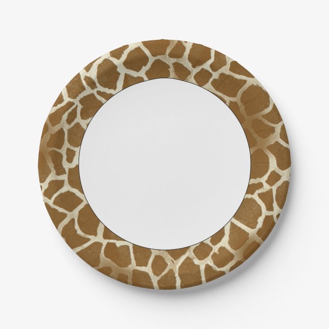 Giraffe Print White Center Paper Plates (Front)