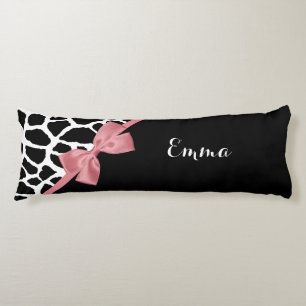 Giraffe Print With Chic Dusty Rose Pink Bow Design Body Pillow