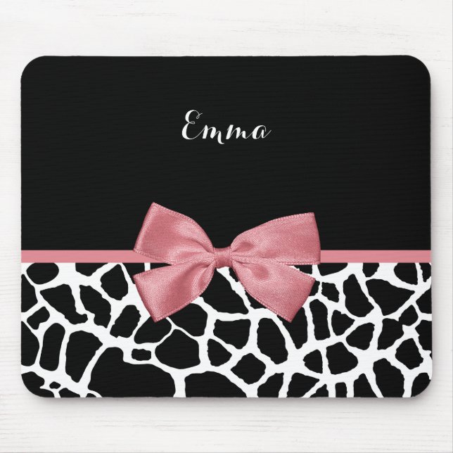 Giraffe Print With Chic Dusty Rose Pink Bow Design Mouse Pad (Front)
