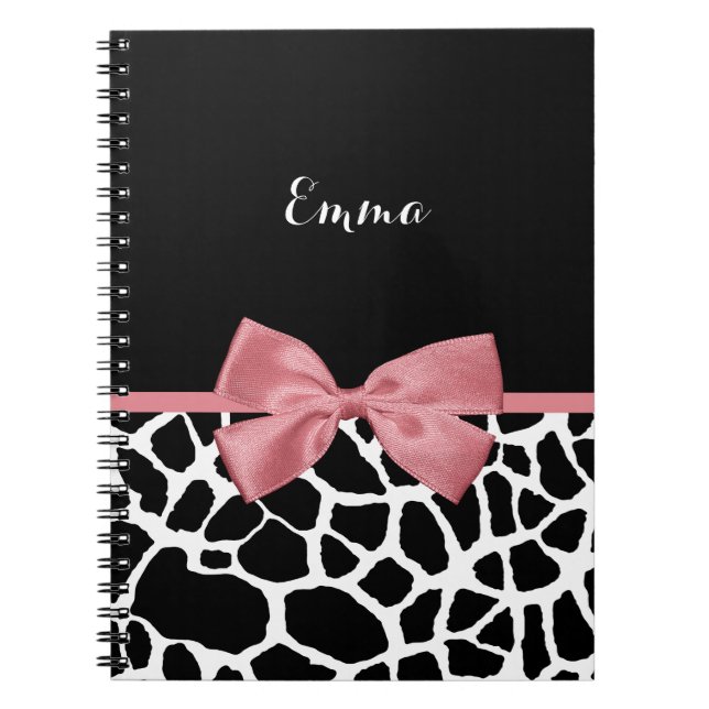 Giraffe Print With Chic Dusty Rose Pink Bow Design Notebook (Front)