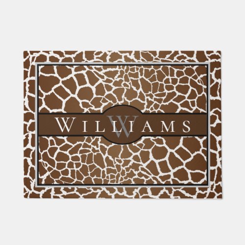 Giraffe print with name and monogram doormat