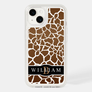 Giraffe print with name and monogram OtterBox iPhone 14 case