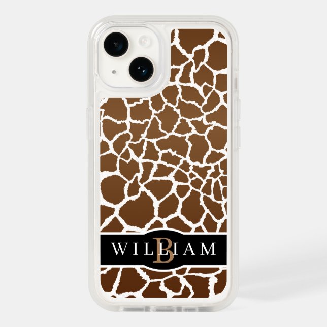 Giraffe print with name and monogram otterbox iPhone case (Back)