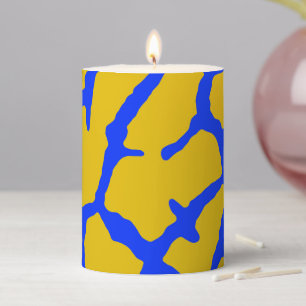 Giraffe Print Yellow Blue Pillar Candle