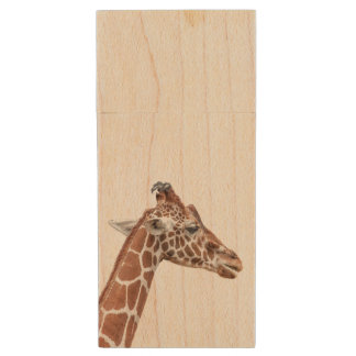 Giraffe profile wood USB flash drive