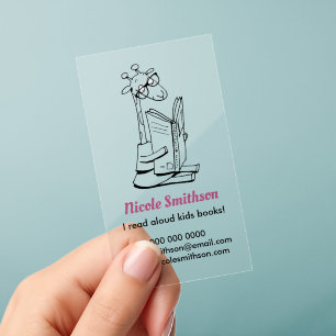 giraffe reading a book doodle clear business cards