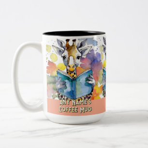 Giraffe Reading the Big Book Two-Tone Coffee Mug