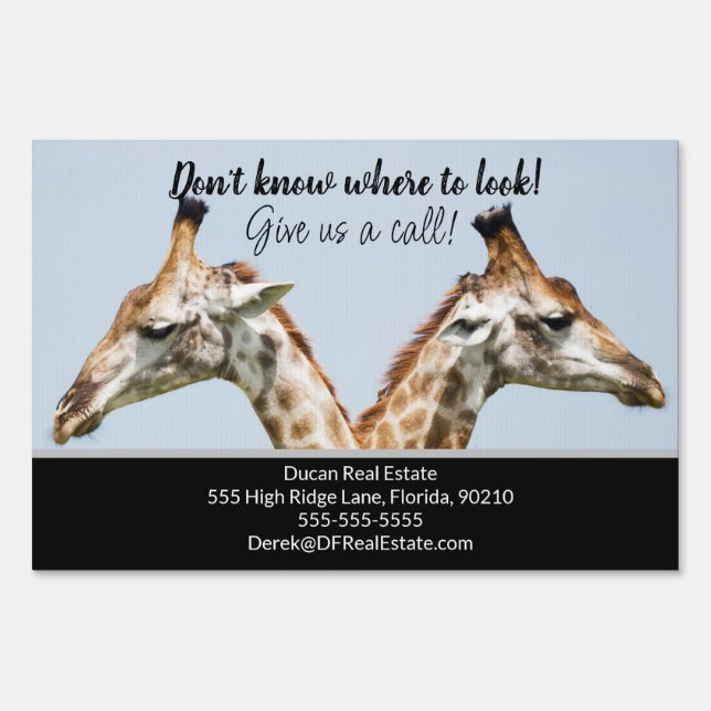 Giraffe real estate marketing sell  postcard sign (Front)