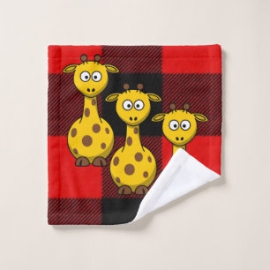 Giraffe Red Black Plaid Bathroom Towel Sets