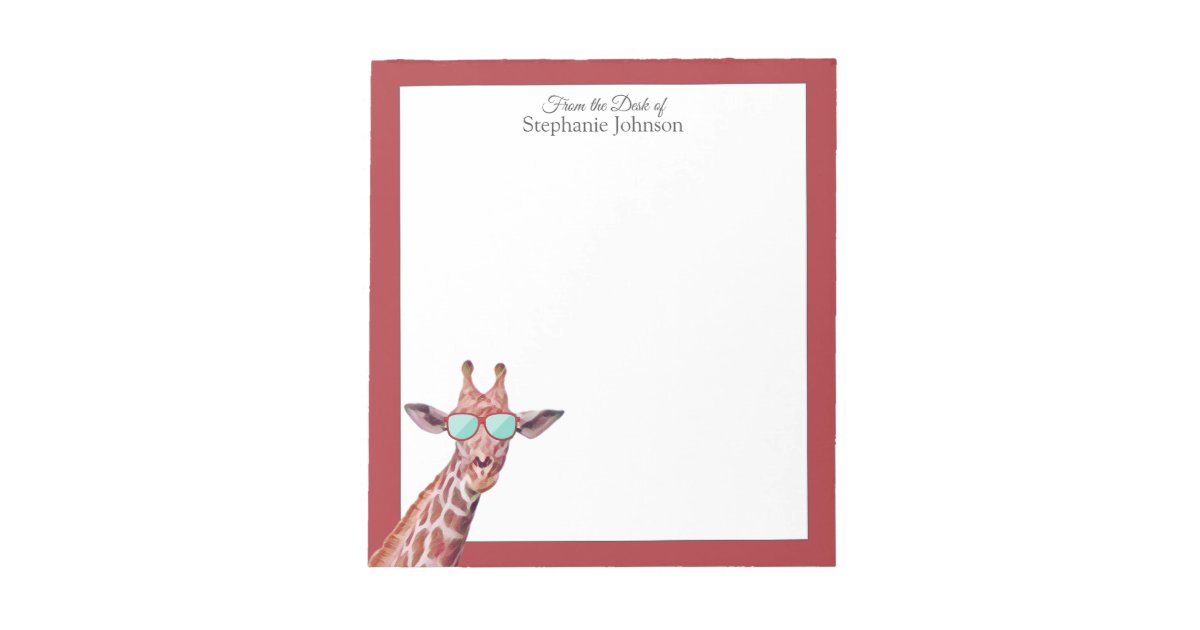 Giraffe Red Monogram From the Desk of Template Notepad