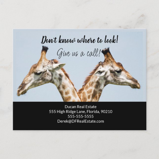 Giraffe referral client real estate marketing sell postcard (Front)