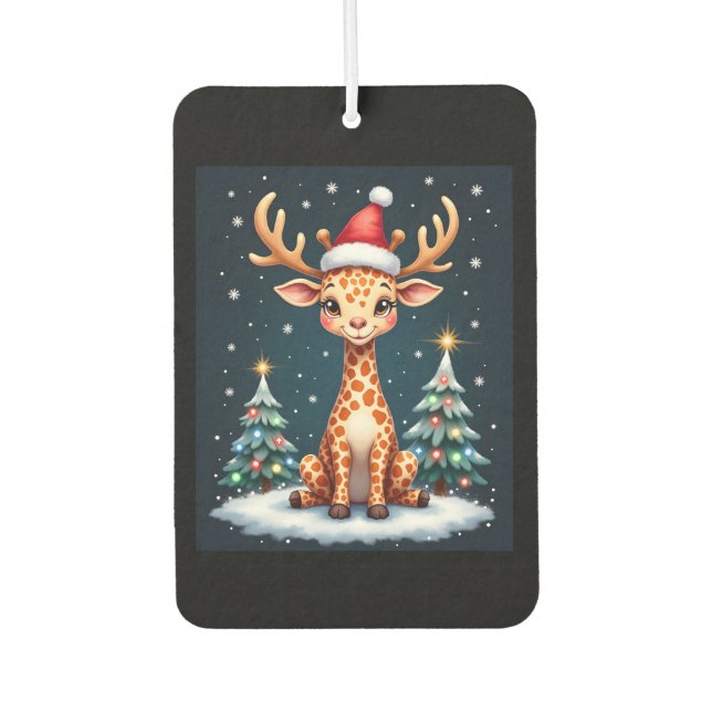 Giraffe Reindeer Hat Santa Christmas Tree Funny Xm Air Freshener (Front)