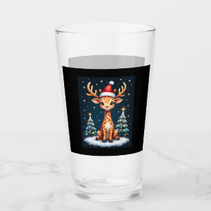 Giraffe Reindeer Hat Santa Christmas Tree Funny Xm Glass