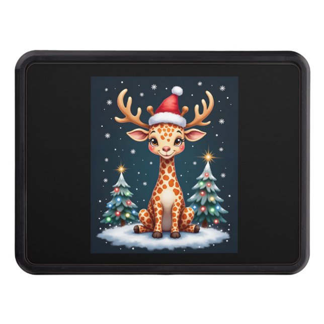 Giraffe Reindeer Hat Santa Christmas Tree Funny Xm Hitch Cover (Front)