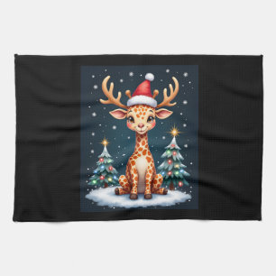 Giraffe Reindeer Hat Santa Christmas Tree Funny Xm Kitchen Towel