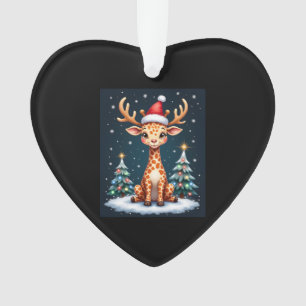 Giraffe Reindeer Hat Santa Christmas Tree Funny Xm Ornament