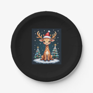 Giraffe Reindeer Hat Santa Christmas Tree Funny Xm Paper Plates