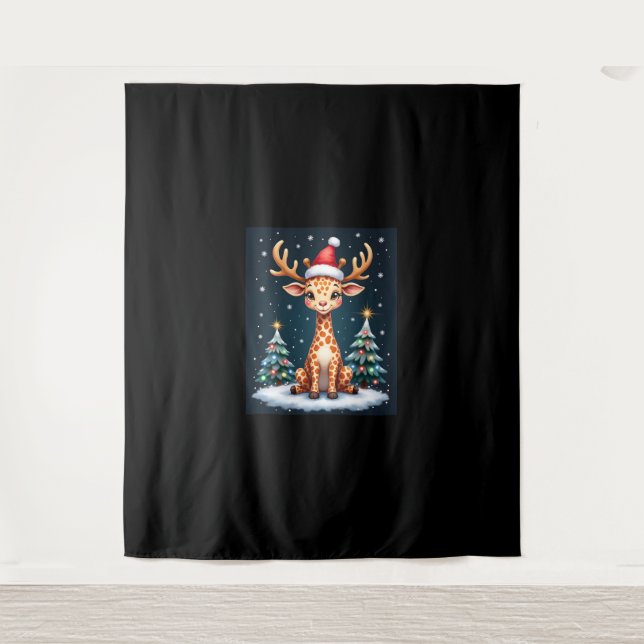 Giraffe Reindeer Hat Santa Christmas Tree Funny Xm Tapestry (Front)