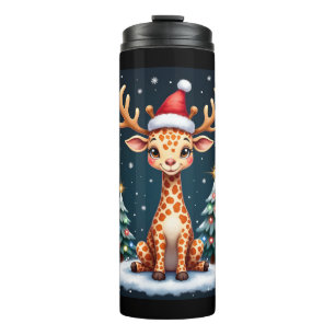 Giraffe Reindeer Hat Santa Christmas Tree Funny Xm Thermal Tumbler