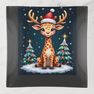 Giraffe Reindeer Hat Santa Christmas Tree Funny Xm Trinket Tray