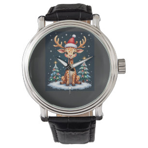 Giraffe Reindeer Hat Santa Christmas Tree Funny Xm Watch