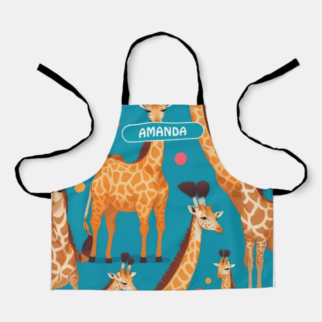 Giraffe Retro Colorful Personalized Pattern Apron (Front)