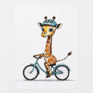 Giraffe Riding a Bicycle – Hand-Drawn Pencil Art Baby Blanket