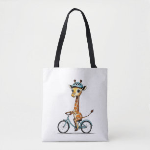 Giraffe Riding a Bicycle – Hand-Drawn Pencil Art Tote Bag