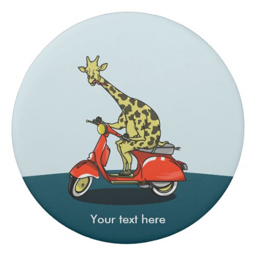 Giraffe riding a moped motorcycle eraser