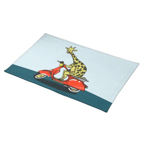 Giraffe riding a moped motorcycle placemat