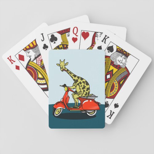 Giraffe riding a moped motorcycle poker cards