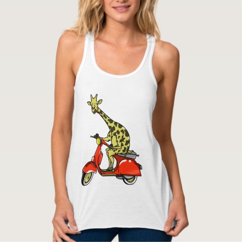 Giraffe riding a moped motorcycle tank top