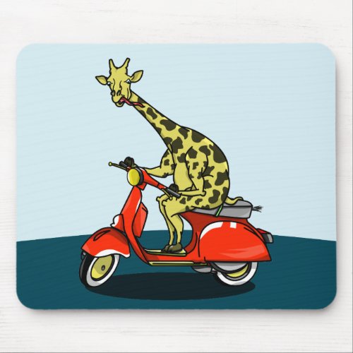 Giraffe riding a motorcycle motorbike mouse pad