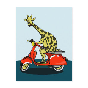 Giraffe riding a motorcycle motorbike postcard