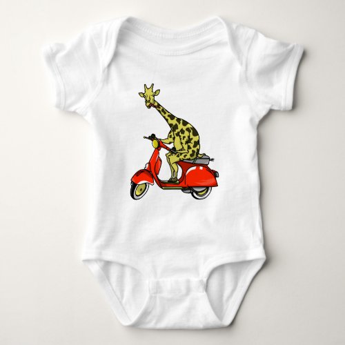 Giraffe riding a red scooter baby bodysuit