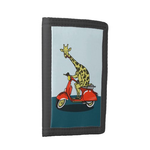 Giraffe riding a red scooter tri_fold wallet