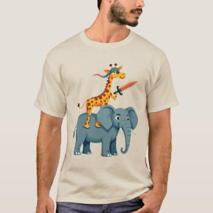 Giraffe Riding a Shark with a Sword unique trendy T-Shirt