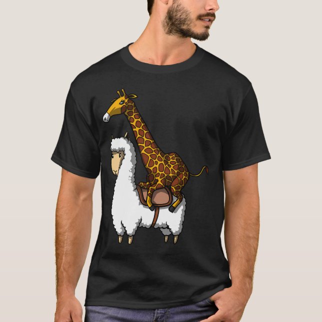 Giraffe Riding Llama T-Shirt (Front)