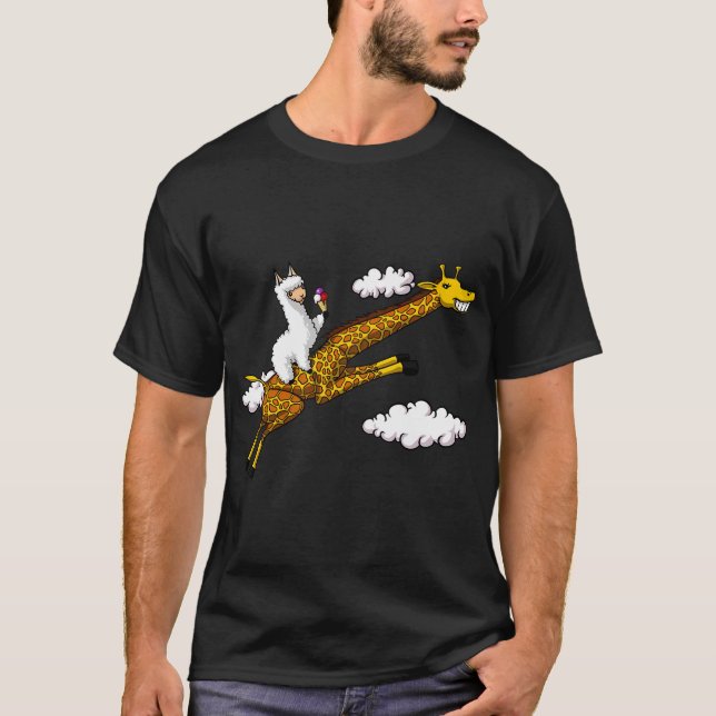 Giraffe Riding Llama T-Shirt (Front)