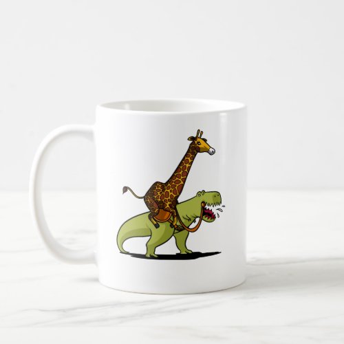 Giraffe Riding T_Rex Dinosaur Funny Animals Coffee Mug