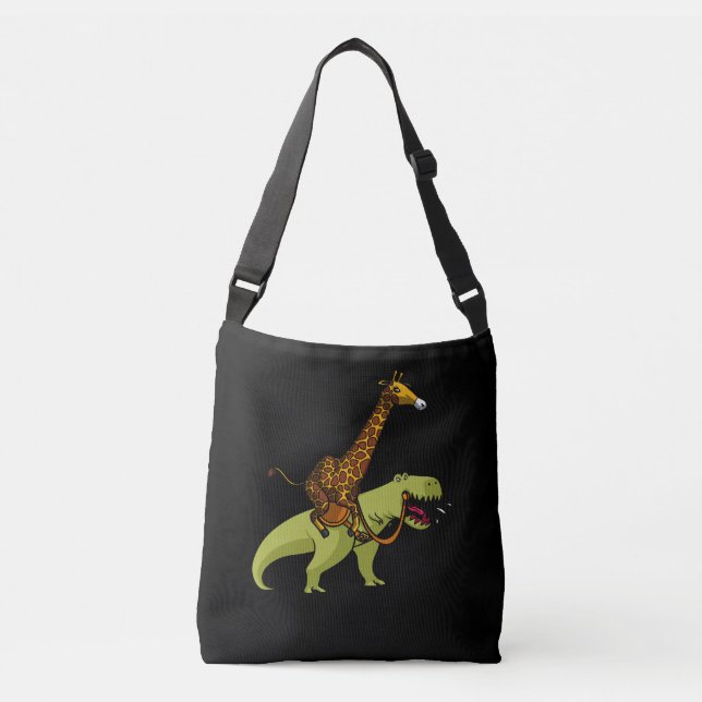 Giraffe Riding T-Rex Dinosaur Funny Animals Crossbody Bag (Front)