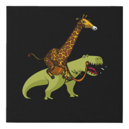 Giraffe Riding T-Rex Dinosaur Funny Animals Faux Canvas Print